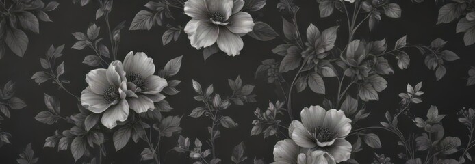 Fototapeta premium Subtle charcoal floral wallpaper Delicate botanicals on seamless background , dark, graphic, dark grey