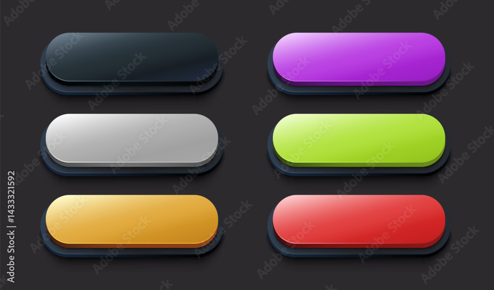 Poster collection of colored buttons, frame label, event web bar, buttons with color. vector illustration