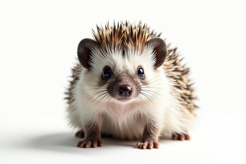 Fototapeta premium A single hedgehog against stark white backdrop, fully visible , wildlife, alone, white