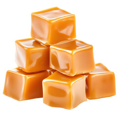 Golden Caramel Delights: A delectable array of glistening, cube-shaped caramels, perfectly stacked to showcase their rich, inviting hue and tantalizing textures. 
