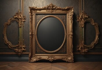 Varied vintage frames, luxurious damask backdrop ,  antique,  album,  interior design