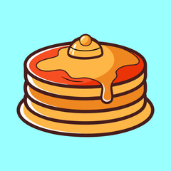 Cartoon Stack of Pancakes Drizzled with Syrup, Breakfast Food Illustration Style