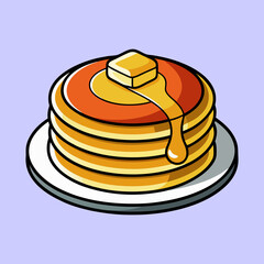 Delicious stack of pancakes with butter and dripping syrup illustration art