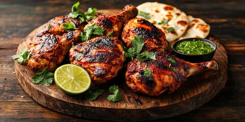 Chargrilled Spicy Chicken Drumsticks with Naan and Chutney
