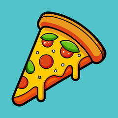 Delicious Cartoon Pizza Slice with Melted Cheese and Fresh Toppings Delight