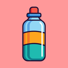 Colorful Cartoon Water Bottle with a Red Lid on a Pink Background