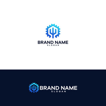 Modern Gear Trident: Industrial Tech Power Vector Logo