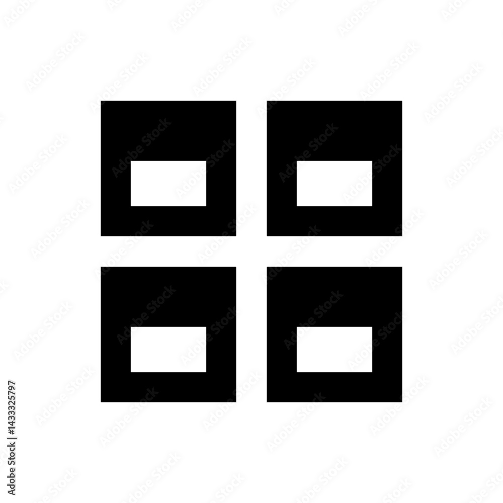 Poster Four black squares arranged in a grid pattern with white rectangular and square cutouts inside them creating a design