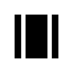 Illustration of black rectangles separated by vertical white lines on a white background view from front