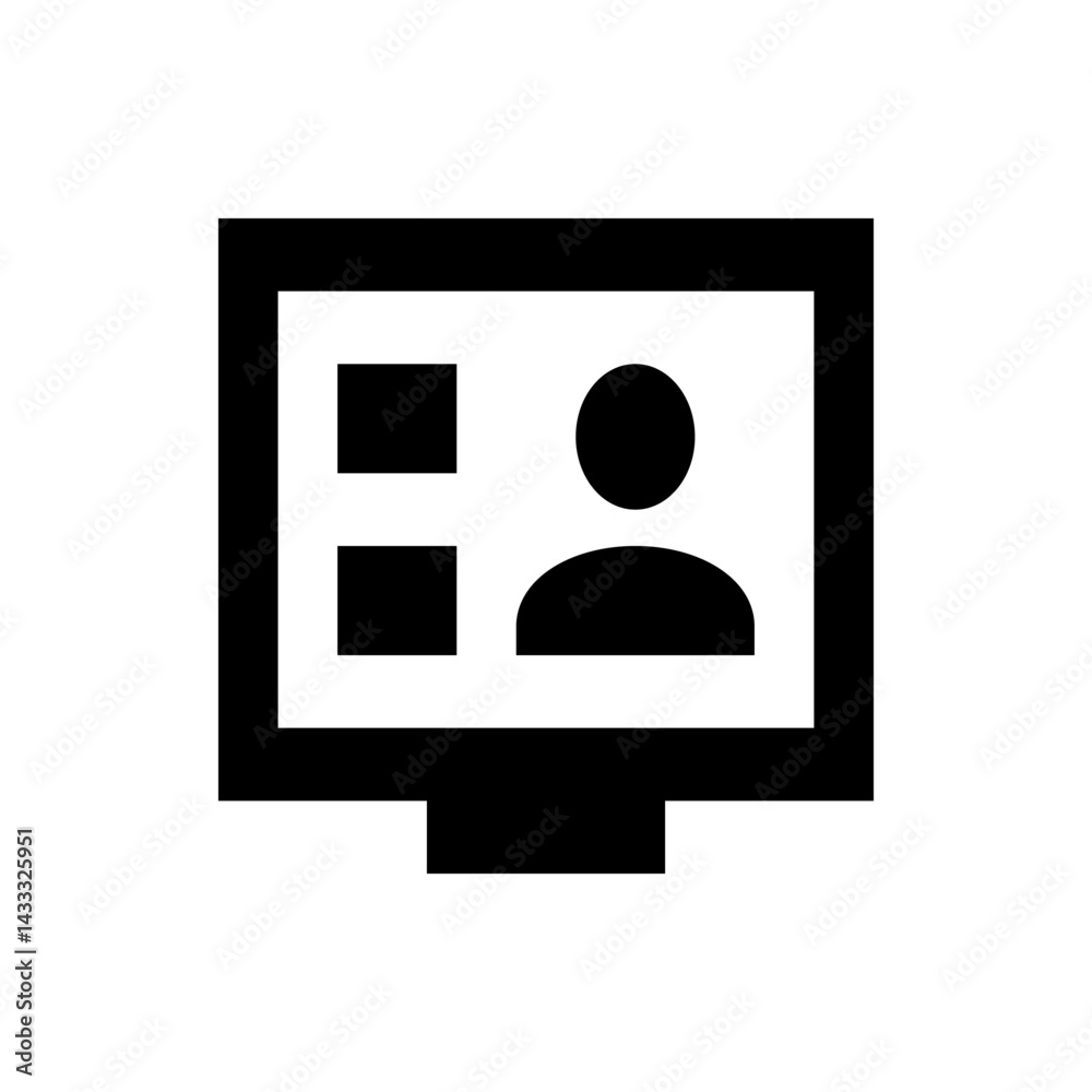 Poster black and white icon of a computer screen displaying a person icon and rectangular shapes on the lef