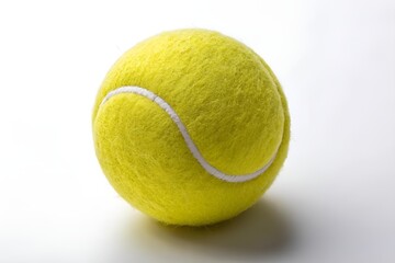 Close-Up of Yellow Tennis Ball on White Background with Textured Felt Surface