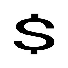 Illustration of a bold black dollar sign symbol with vertical lines on top and bottom on a white background