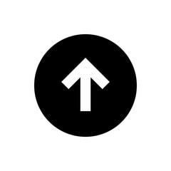 A black circle containing a white arrow pointing upwards suggesting direction movement or navigation symbol