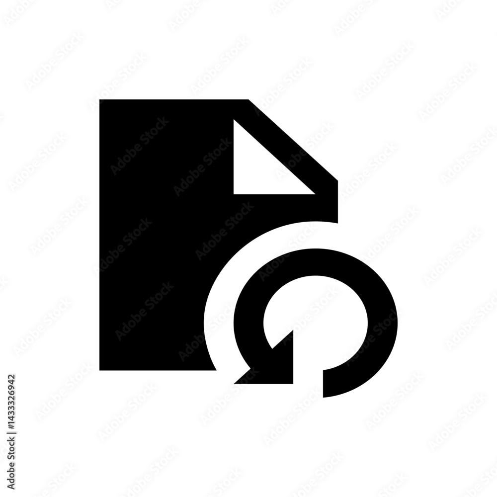 Poster black document icon with a curled corner and a circular arrow indicating a refresh or reload action