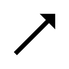 Black arrow pointing diagonally upwards towards the right corner on a white isolated background image