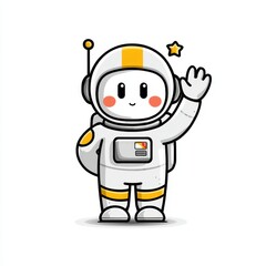 Pixel Art Astronaut Waving with White Suit Yellow Accents and White Background