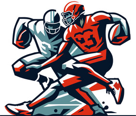 Dynamic Vector Illustration of Two American Football Players in Action with Bold Color Contrast