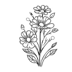 Delicate floral arrangement in minimalist monochrome line art illustration