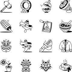 Set of Doodle Style Mexican Culture Icons 
