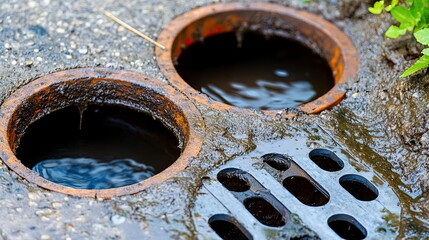 Close-up of an underground stormwater drainage system, showcasing pipes, catch basins, and water flow routing to prevent flooding. 