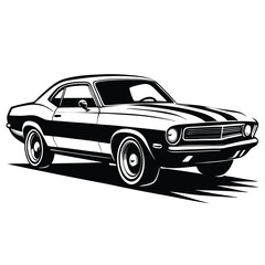 Naklejka premium Classic Black and White American Muscle Car Vintage Automotive Art