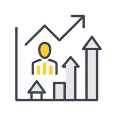 HR performance growth chart with upwards arrow trend