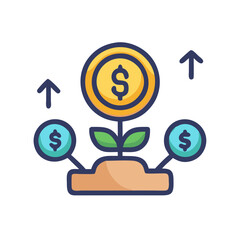 Growing investments and financial success concept with money plant