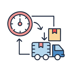 Fast Delivery: Clock, Package, and Truck Illustration Icon