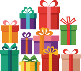 Colorful Gift Boxes with Ribbons Flat Vector Illustration for Holiday, Birthday, and Celebration Themes	
