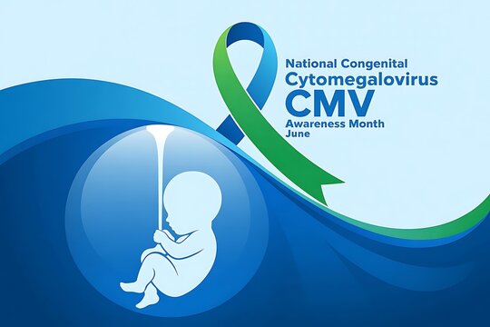 Protecting unborn babies Congenital Cytomegalovirus CMV Awareness Month June Blue green ribbon