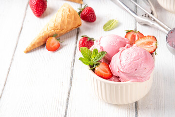 Tasty and aromatic strawberry ice cream sorbet