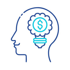 Money-making ideas inside head with glowing dollar bulb