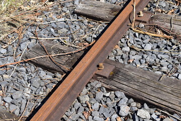 Close up of old rusty train rails