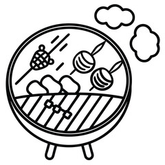 Camping Food & Cooking Gear vector silhouette Line art illustration 