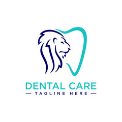 Lion Dental logo design modern, Animal Lion Face healthcare logo