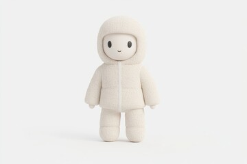 Adorable, fluffy, child-like figure in a warm winter suit