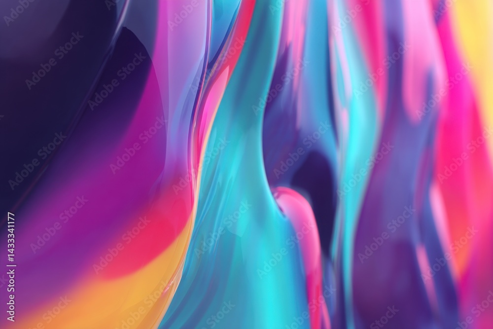 Poster Abstract colorful wave background with liquid shapes and blurred gradient effect, creating a modern and vibrant design with smooth transitions, ideal for a dynamic backdrop.