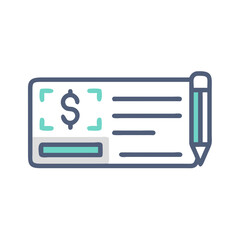 Check Icon: Financial instrument, payment method, with pencil