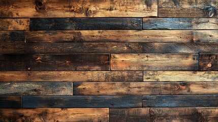 Rustic Wood Plank Wall with Varied Tones and Textures