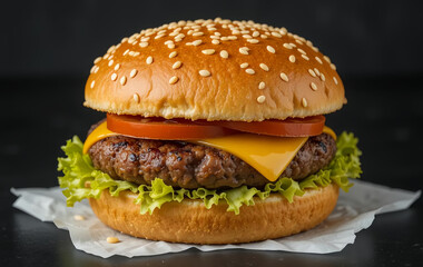 Stacked Double Cheeseburger on Rustic Wood Table