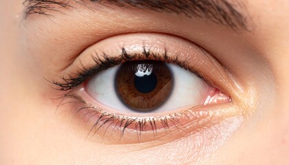 Fototapeta premium Close up Detailed View of a Woman's Brown Eye Iris Pupil and Eyelashes