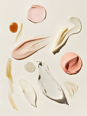Samples smears of various types of skin care cosmetics