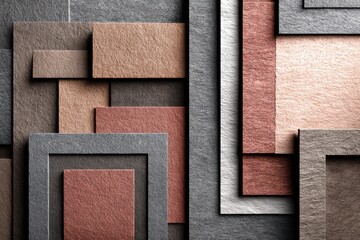 Fototapeta premium An abstract geometric composition of textured rectangular shapes in shades of gray, brown, and terracotta, creating a modern and earthy aesthetic, artistic concept.