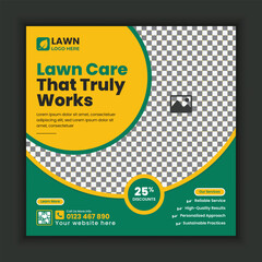 Corporate modern Lawn and gardening service social media posts design, or agriculture and organic food campaign posts, online banner design, web banner template