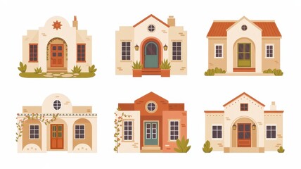 Naklejka premium Six stylized depictions of southwestern-style homes.