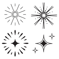 line sparkle vector set, comic style decorative lines, burst effects, and dynamic radial patterns in black for 
enhancing illustrations, comics, and graphic designs