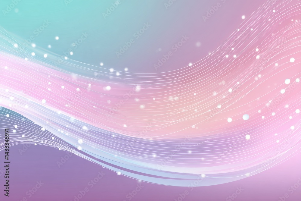 Poster abstract pastel background with flowing lines and glowing dots creating a dreamy, soft and visually 