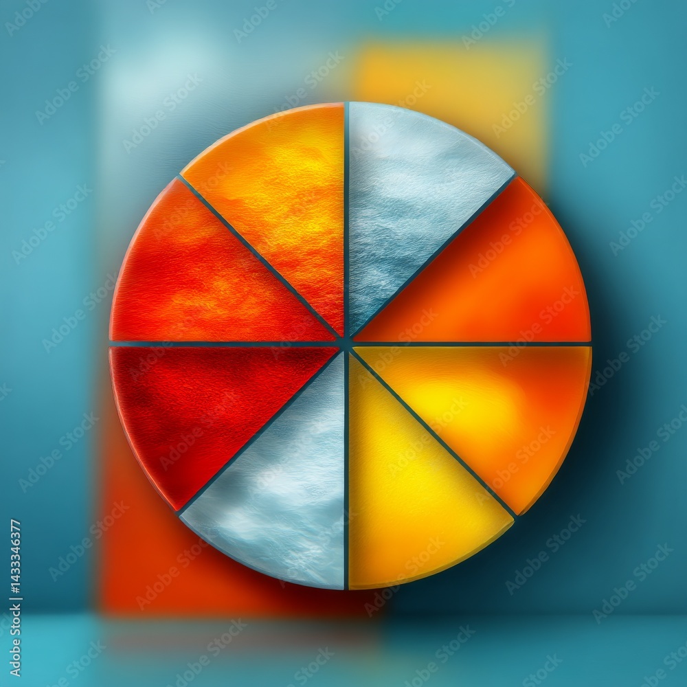 Fototapete Abstract Circular Division: A Conceptual Representation of Segmented Color Spectrum on Teal Backdrop