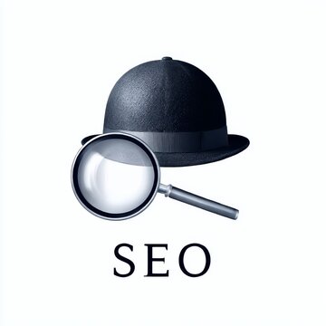 Black Hat SEO: Unethical Search Engine Optimization Tactics with Magnifying Glass and Hat