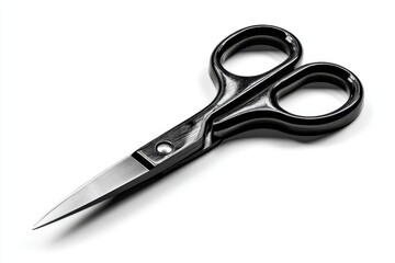 Fototapeta premium A sleek pair of black manicure scissors with sharp, silver blades, isolated on a clean white background, showcasing precision and craftsmanship for beauty tools.